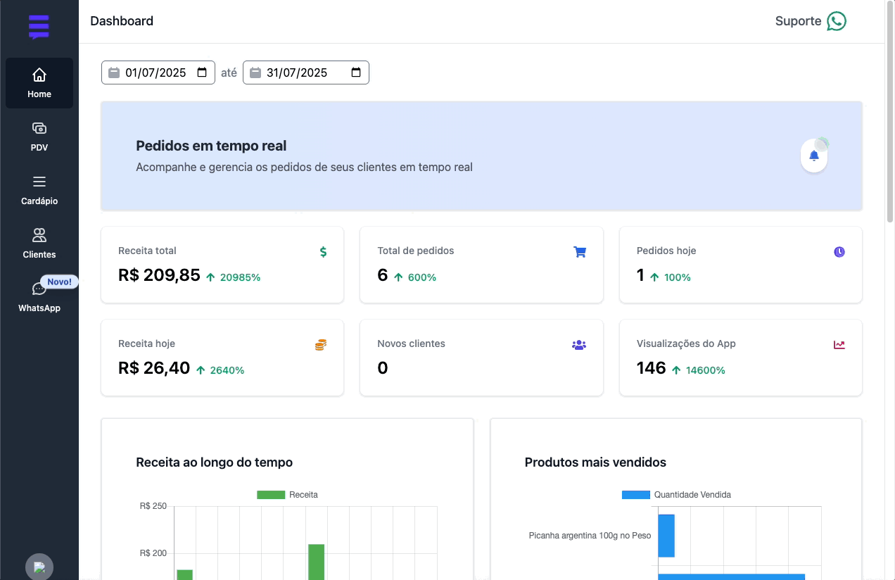 VamoPedir Cadastro de Produtos - Demonstração do cardápio digital