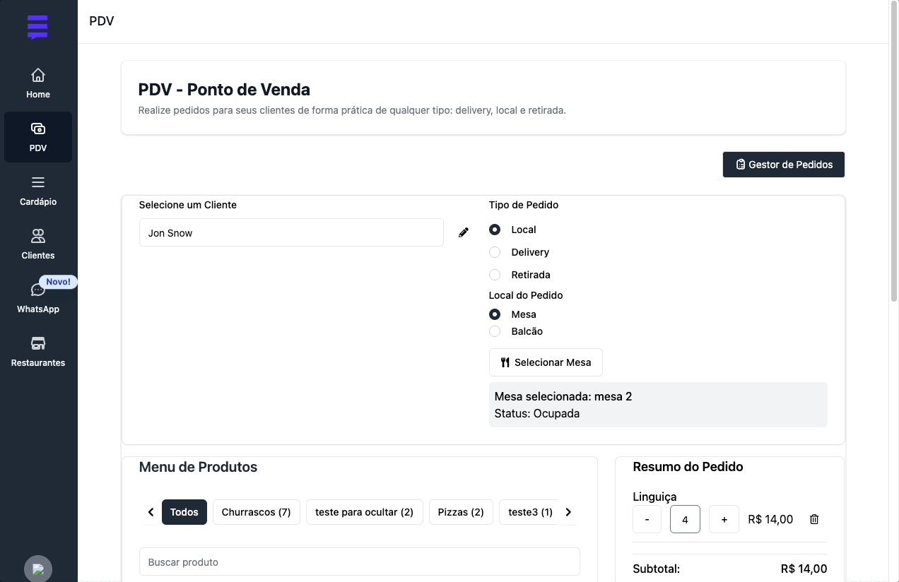 VamoPedir PDV Interface - Demonstração em tempo real